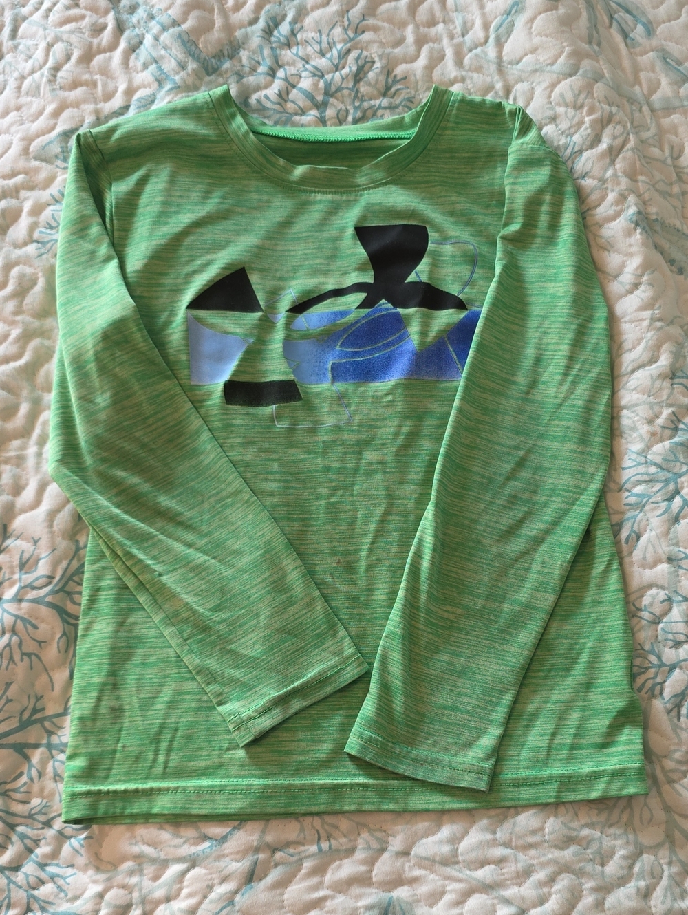 Under Armour Boys' (7) Lime Green Heather Long-Sleeve Logo Tee